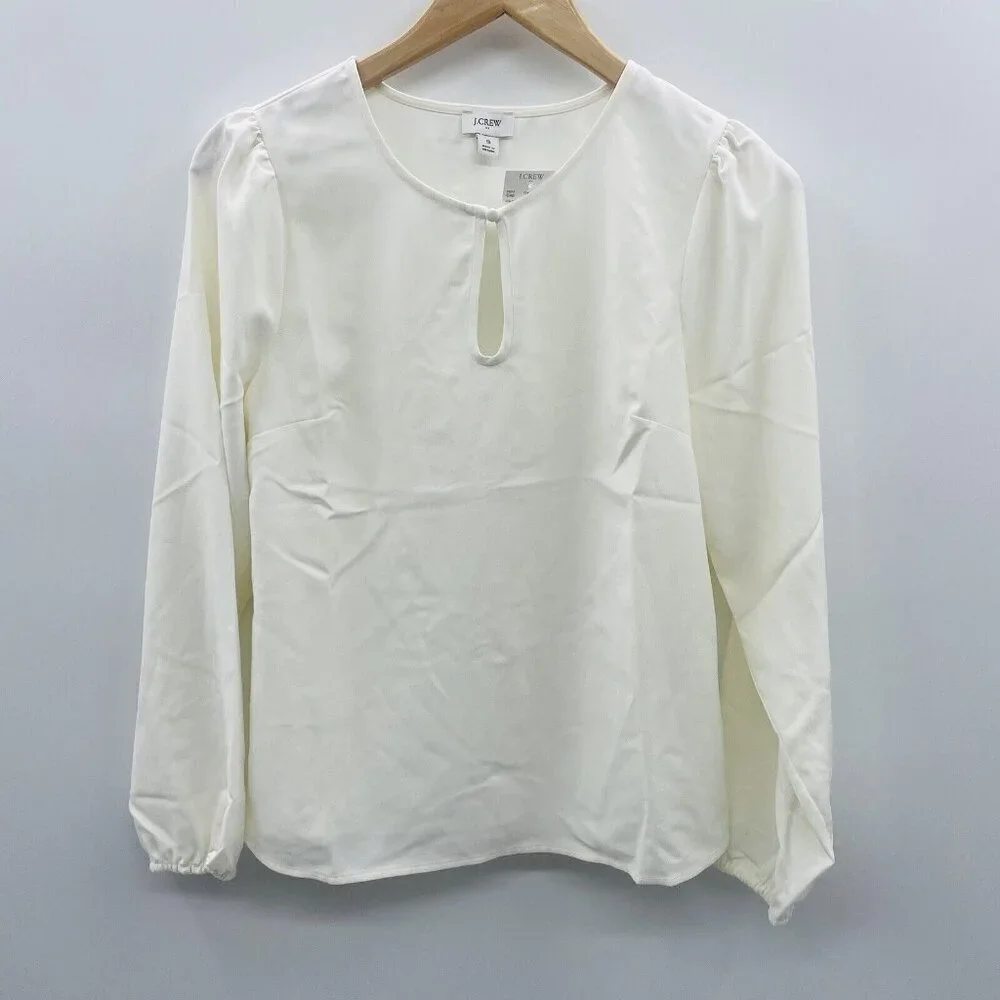 J Crew Factory Womens Size Small Long Sleeve Keyhole Top in Ivory BT950 $79 637